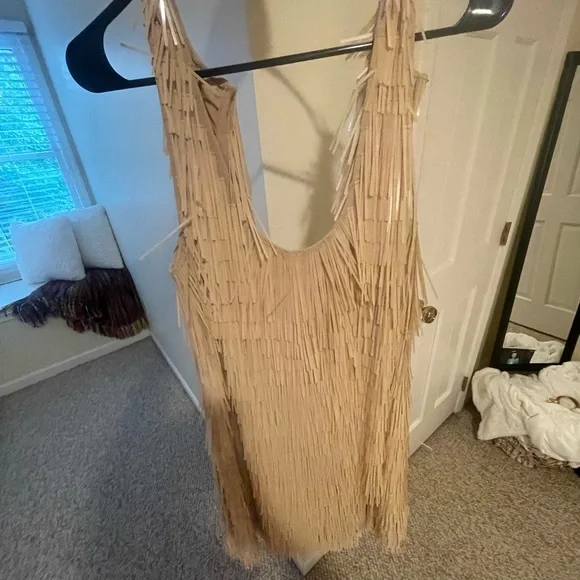 ASOS Elegant Beige Fringe Dress - Picture 4 of 5